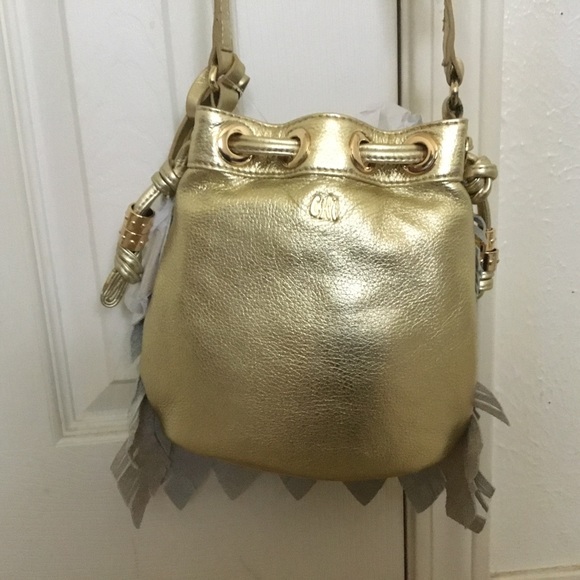 NWT RARE Chi By Carlos FALCHI Genuine Metallic  LEAVES  Bucket/ Crossbody Bag - Picture 5 of 12